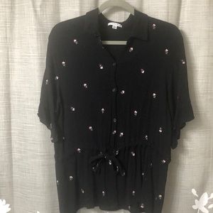 Floral Collar Button-up w/ Waist Tie